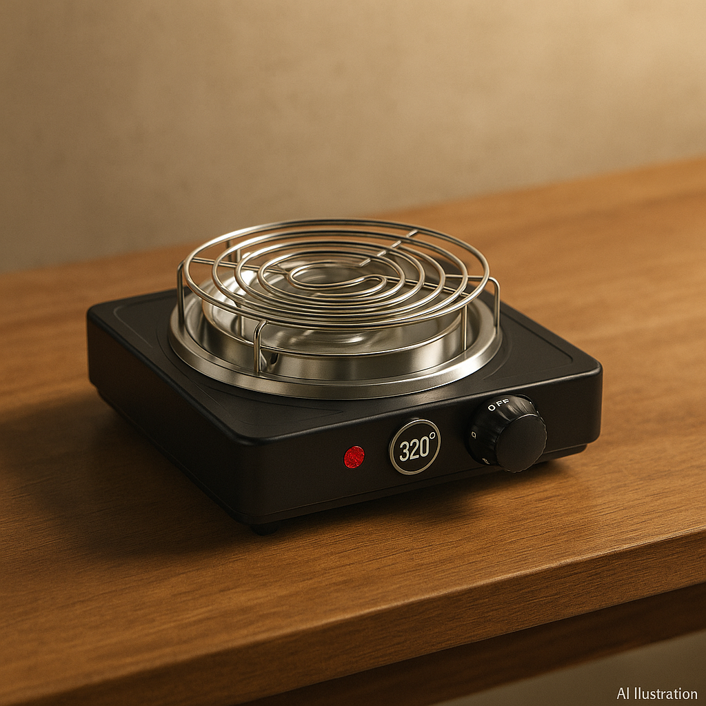 320° Charcoal Burner Set — 1000 W Coil, Grid & Tongs