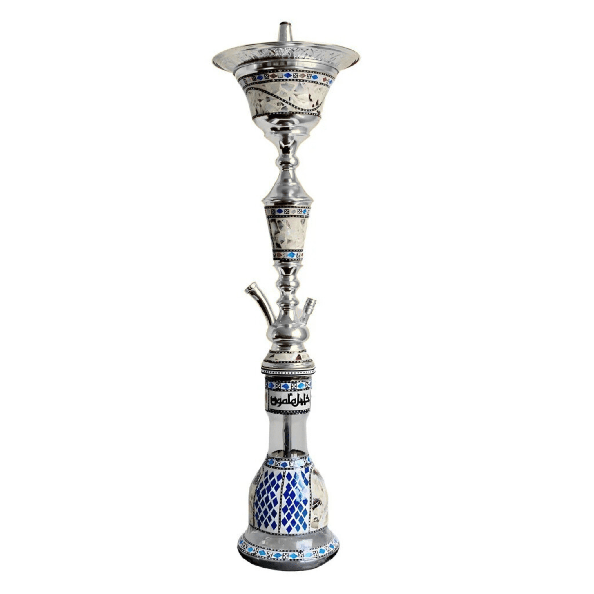 Silver Khalil Mamoon 80 cm Ice Chiller hookah with glass base and hose