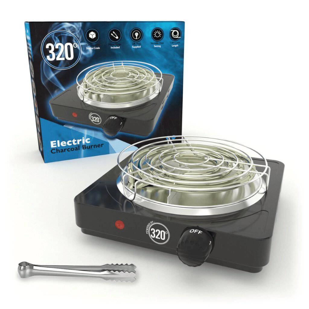 320° 1000 W electric charcoal burner with grid and tongs