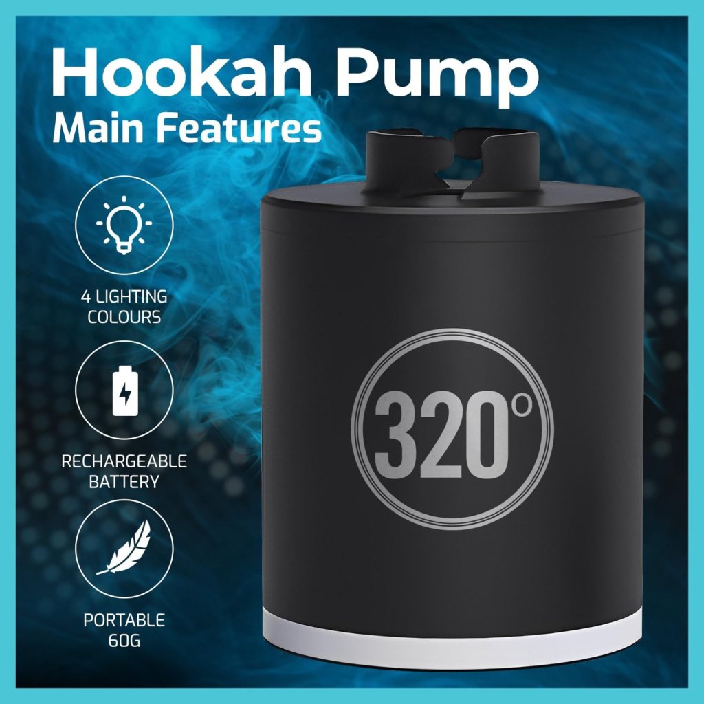 320° - 320º Hookah Shisha Electric Starter - LED Illuminated, Rechargeable, Compact Pump - The Premium Way