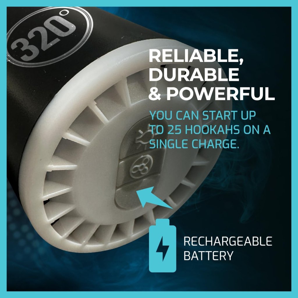 320° - 320º Hookah Shisha Electric Starter - LED Illuminated, Rechargeable, Compact Pump - The Premium Way