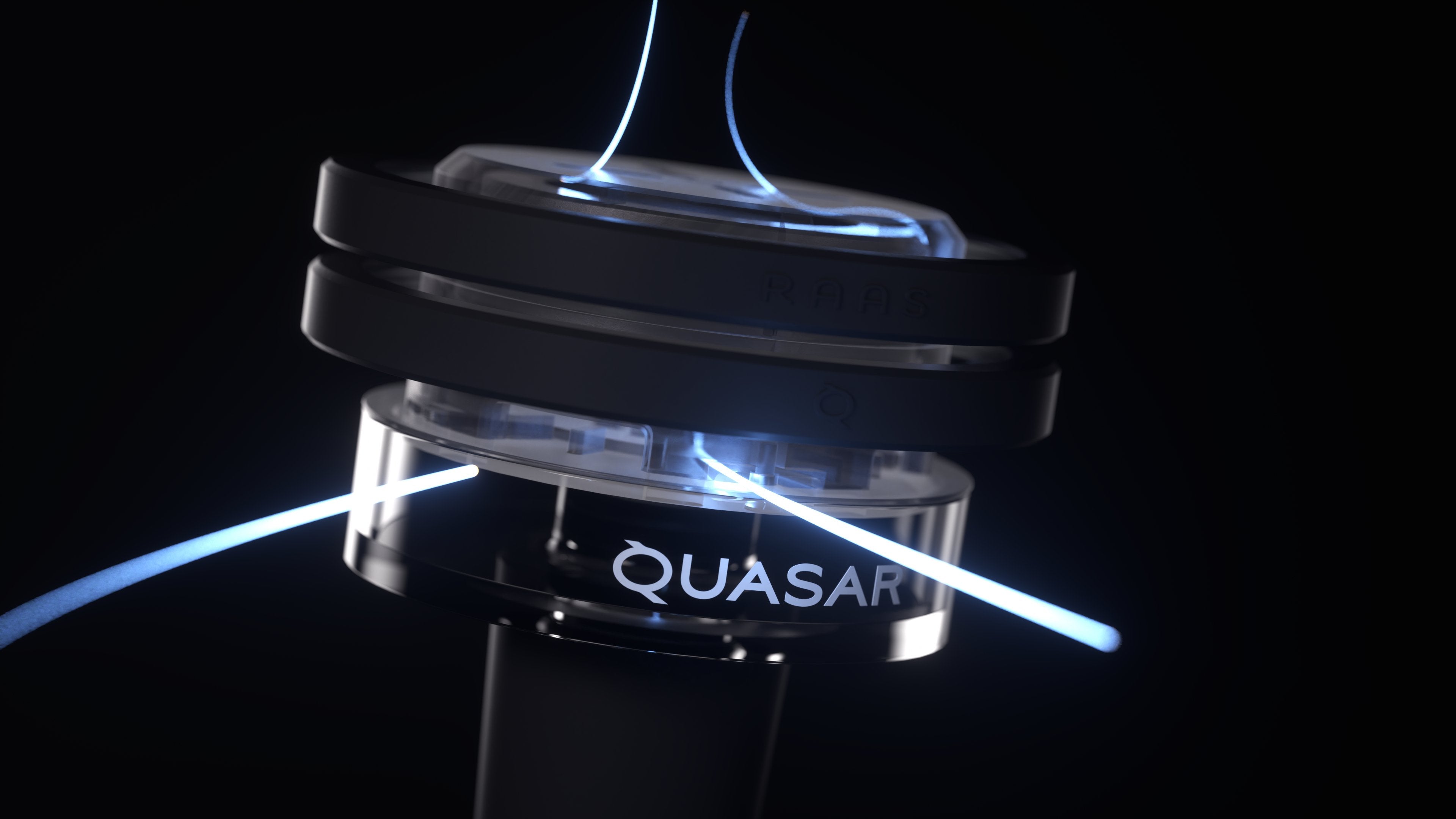Quasar Raas 2 illustrating the airflow mechanism with blue light accents
