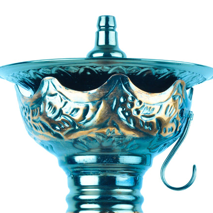 Detailed shot of the intricate carvings on the Khalil Mamoon Ice Dana Black Oxide Shisha stem
