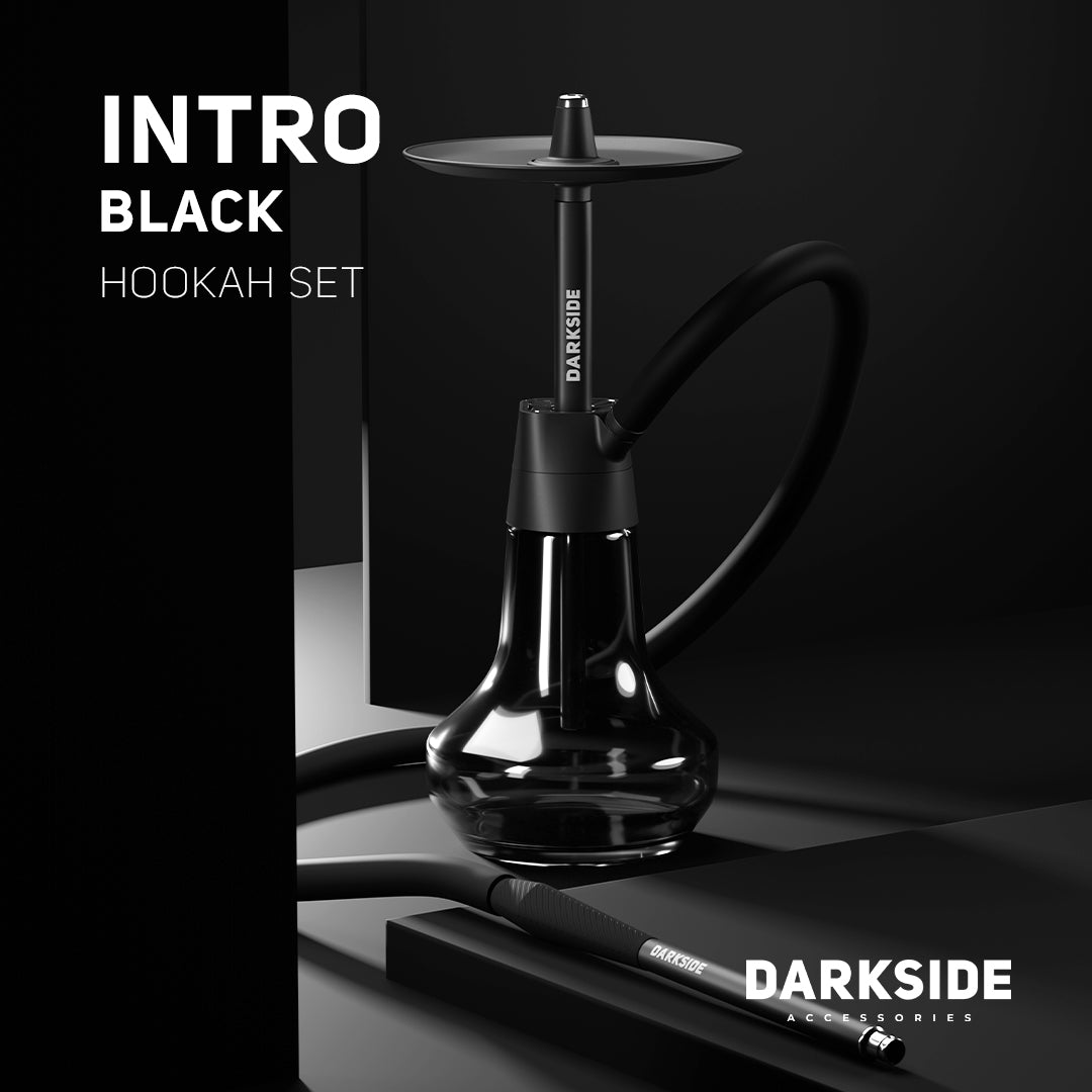 Darkside Intro Hookah in black with original glass base and magnetic hose connector