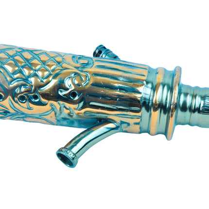 Side view of Khalil Mamoon Ice Dana Black Oxide Shisha with detailed carvings