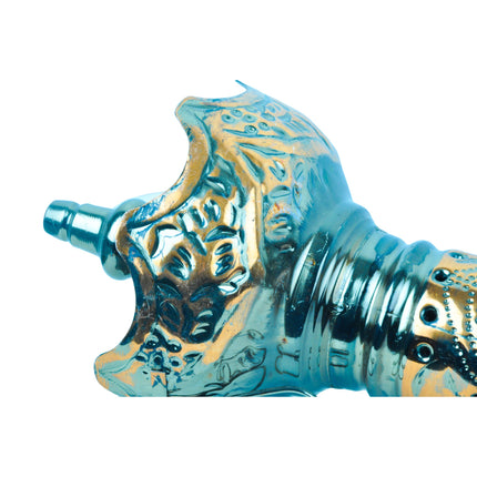 Close-up of the detailed engravings on Khalil Mamoon Ice Dana Black Oxide Shisha stem