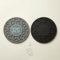 320° Hookah Base Mat shown in both Black & Blue and Black & Black colourways side by side, displaying the bespoke cube-pattern silicone surface and 230mm non-slip grip design available at The Premium Way Melbourne.