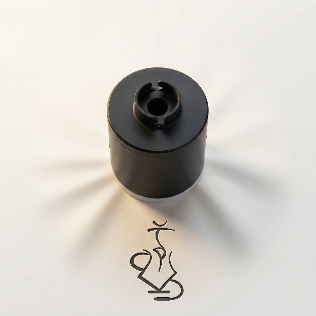 Top-down view of the 320° LED electric shisha starter pump showing the two-prong silicone hose cradle and suction port on the top face of the pump., image 7 of 12