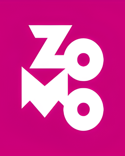 Vibrant Zomo logo with striking white and purple color scheme, symbolizing quality hookah accessories for the discerning enthusiast.