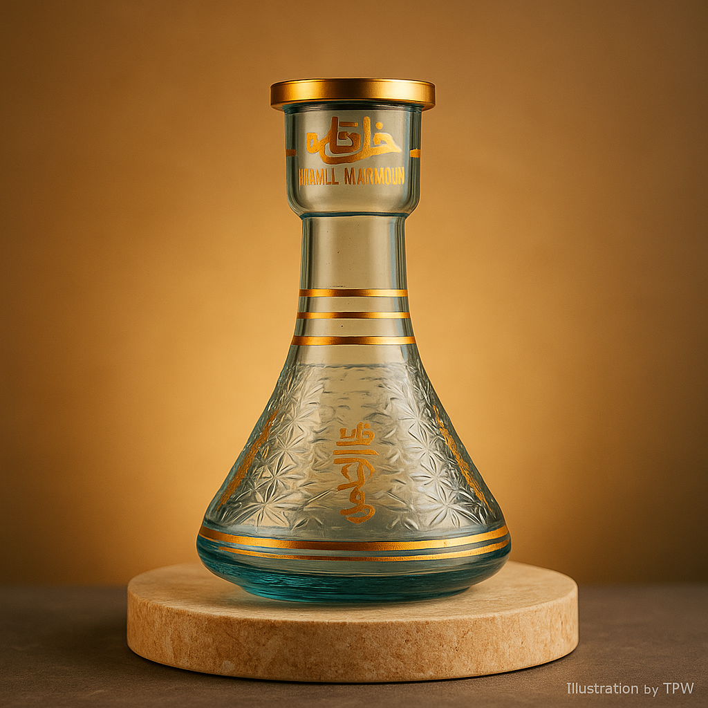 Khalil Mamoon 30 cm Vase – Engraved Glass, Gold Bands