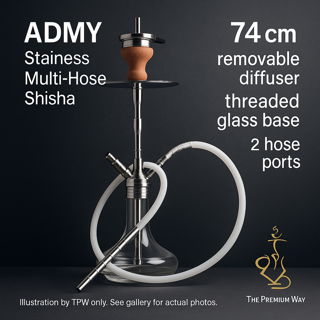 ADMY Multi-Hose Stainless Hookah, Threaded Base – 74 cm