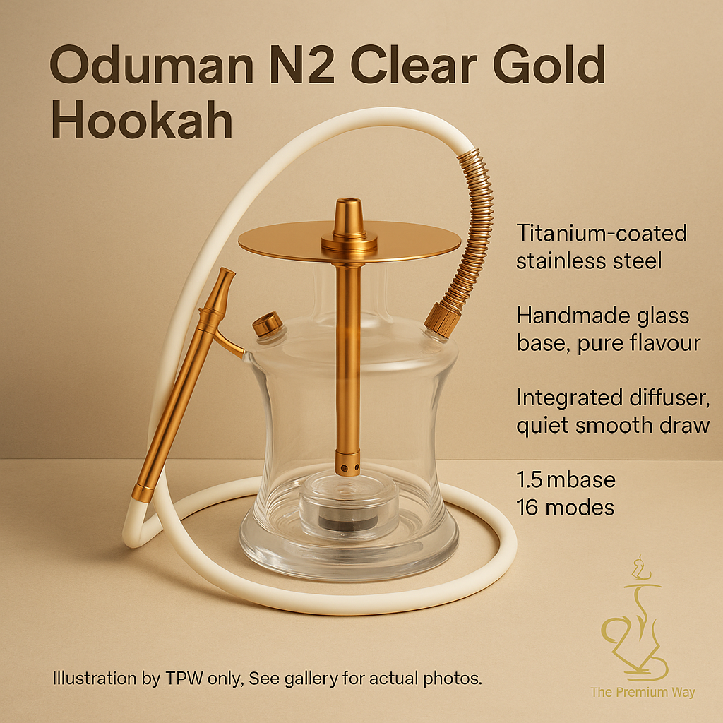 Oduman N2 Gold Clear Gold Glass Shisha Pipe, image 3 of 9