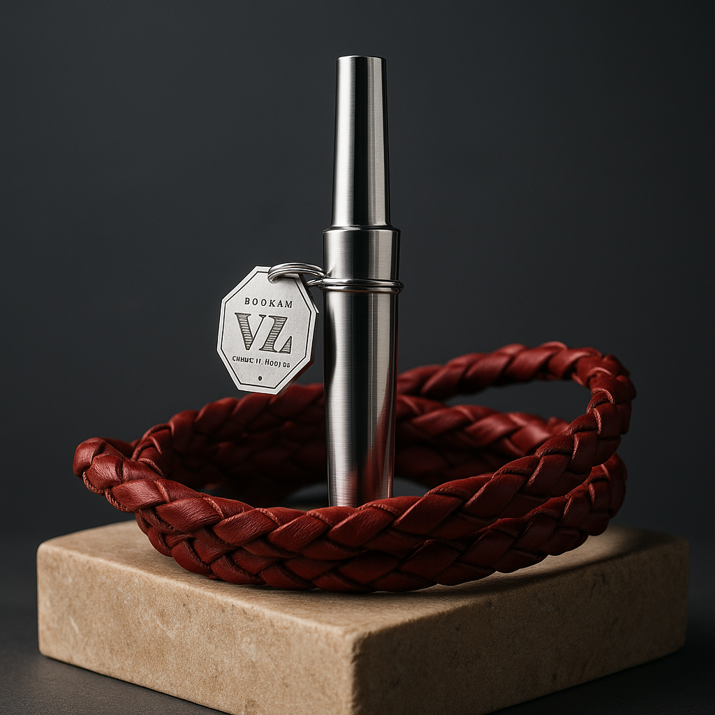 VZ Hookah Personal Mouthtip – Red Leather & Stainless Steel