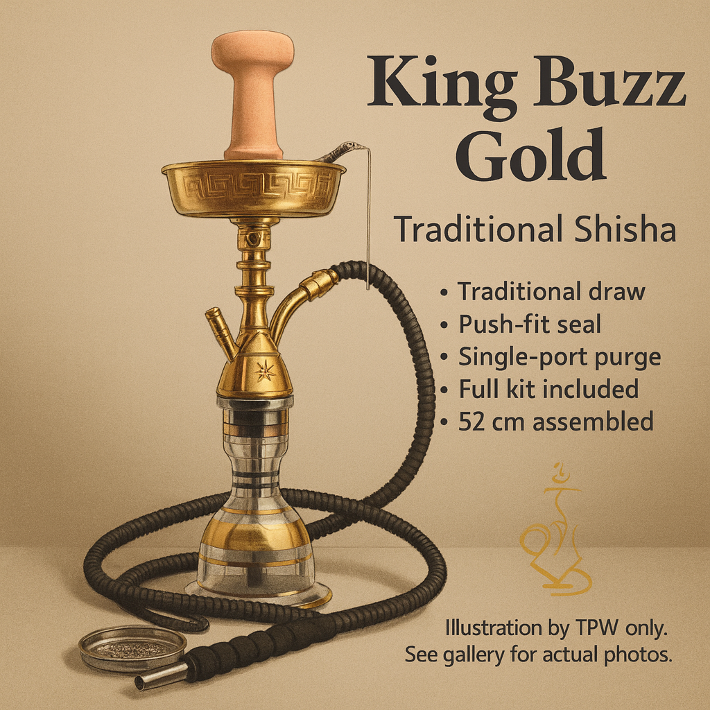 King Buzz Gold Traditional Shisha – 52 cm Complete Kit