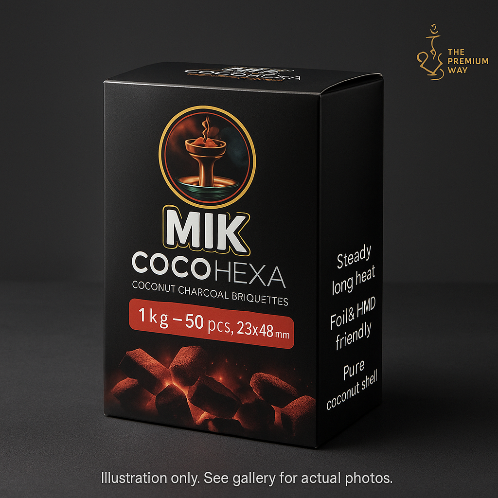 MIK COCOHEXA Hex Charcoal 1 kg — 50 sticks, 23×48 mm