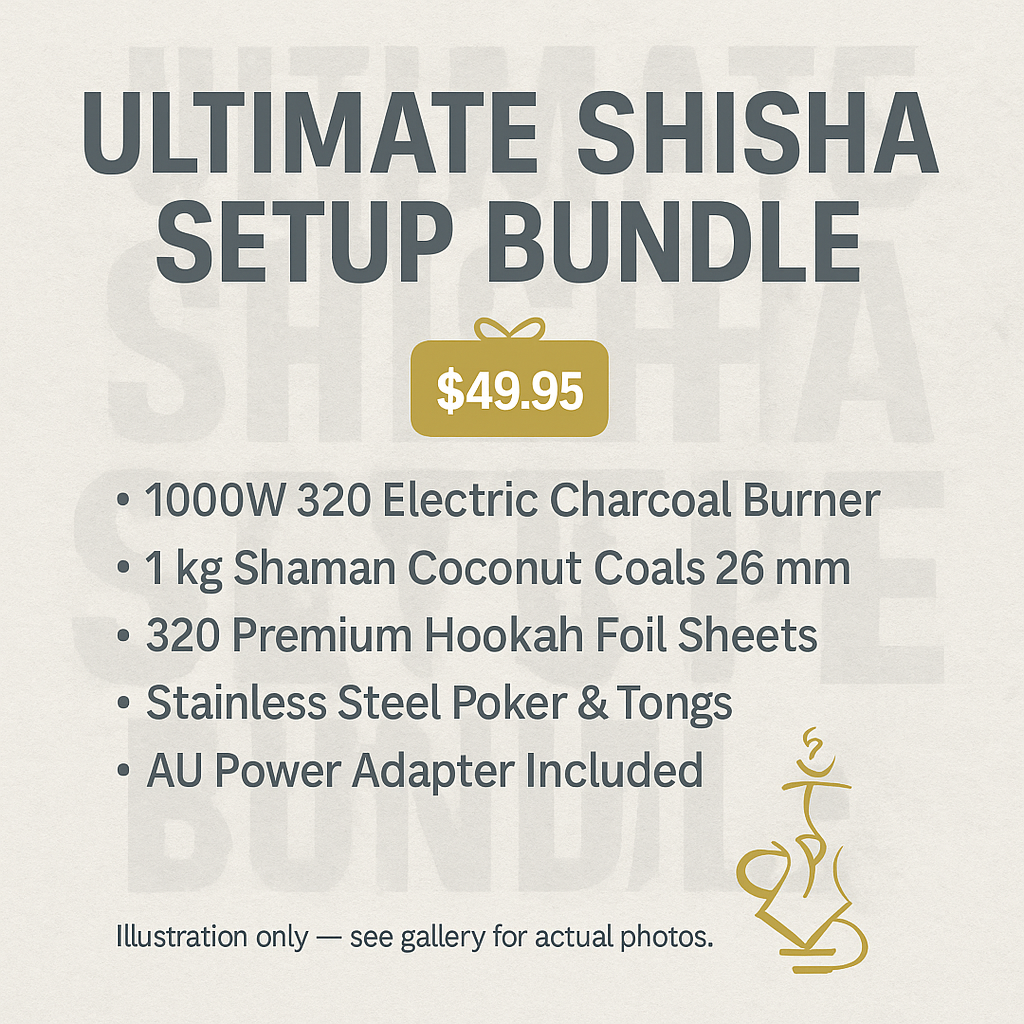 Complete Shisha Prep Kit — 320 Burner, 1 kg Coals, 320 Foils, Poker
