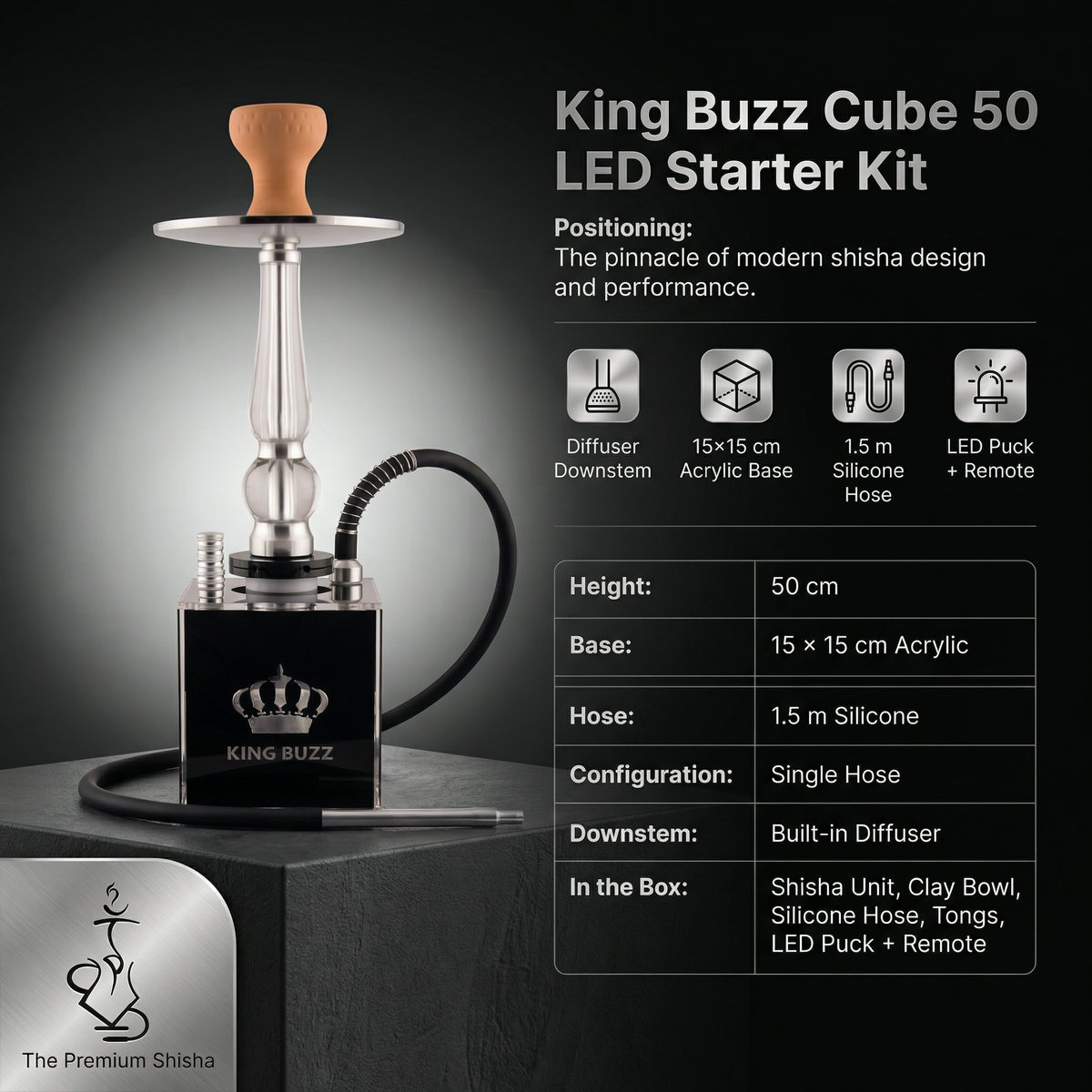 King Buzz Cube 50 cm LED Shisha Kit, image 3 of 22