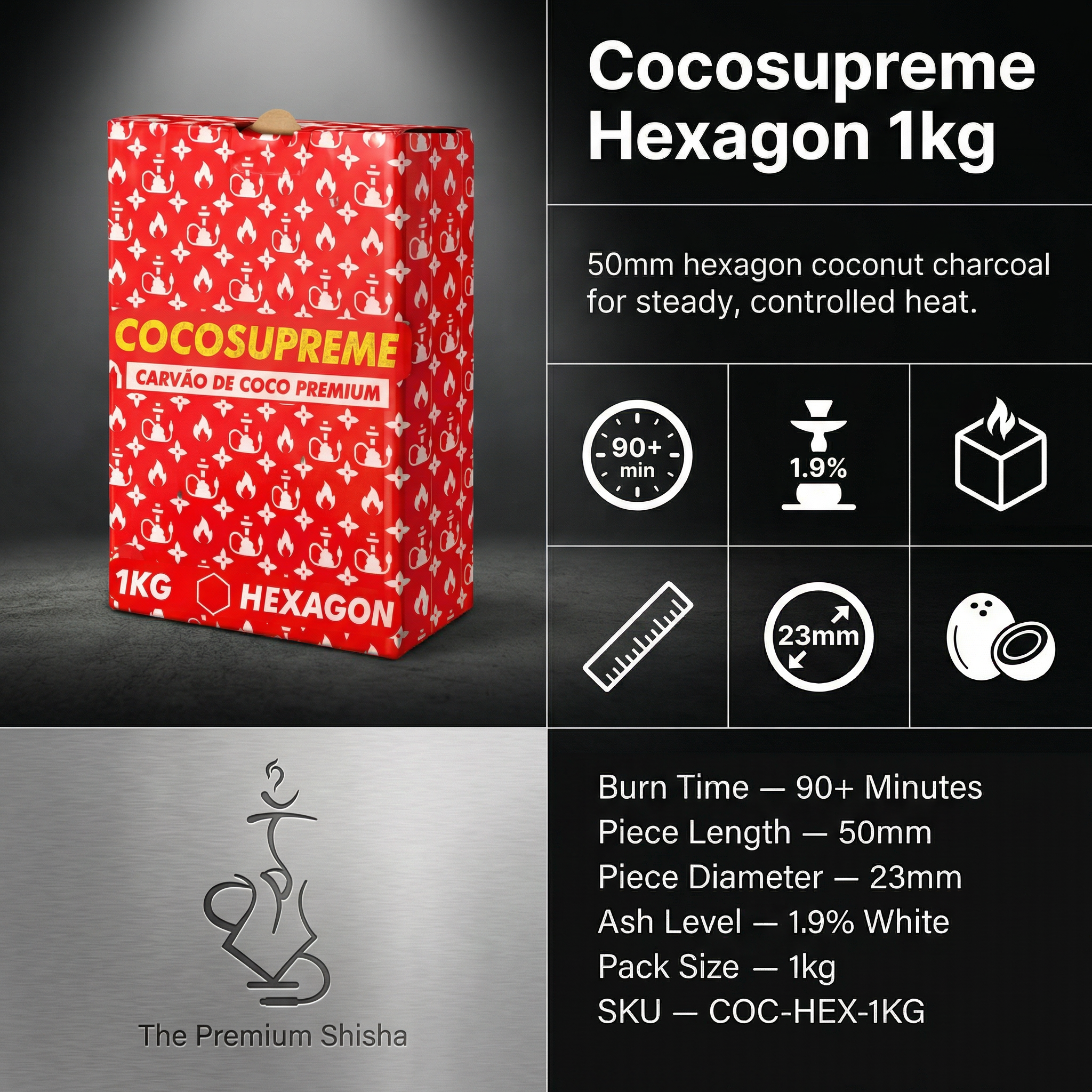 Cocosupreme Hexagon Coconut Charcoal 1kg