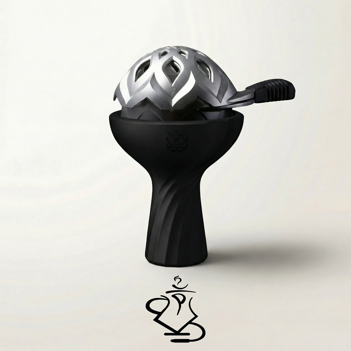 Kaloud Samsaris Vitria III glass hybrid bowl paired with silver Lotus III heat management device on a warm white studio background, image 6 of 12