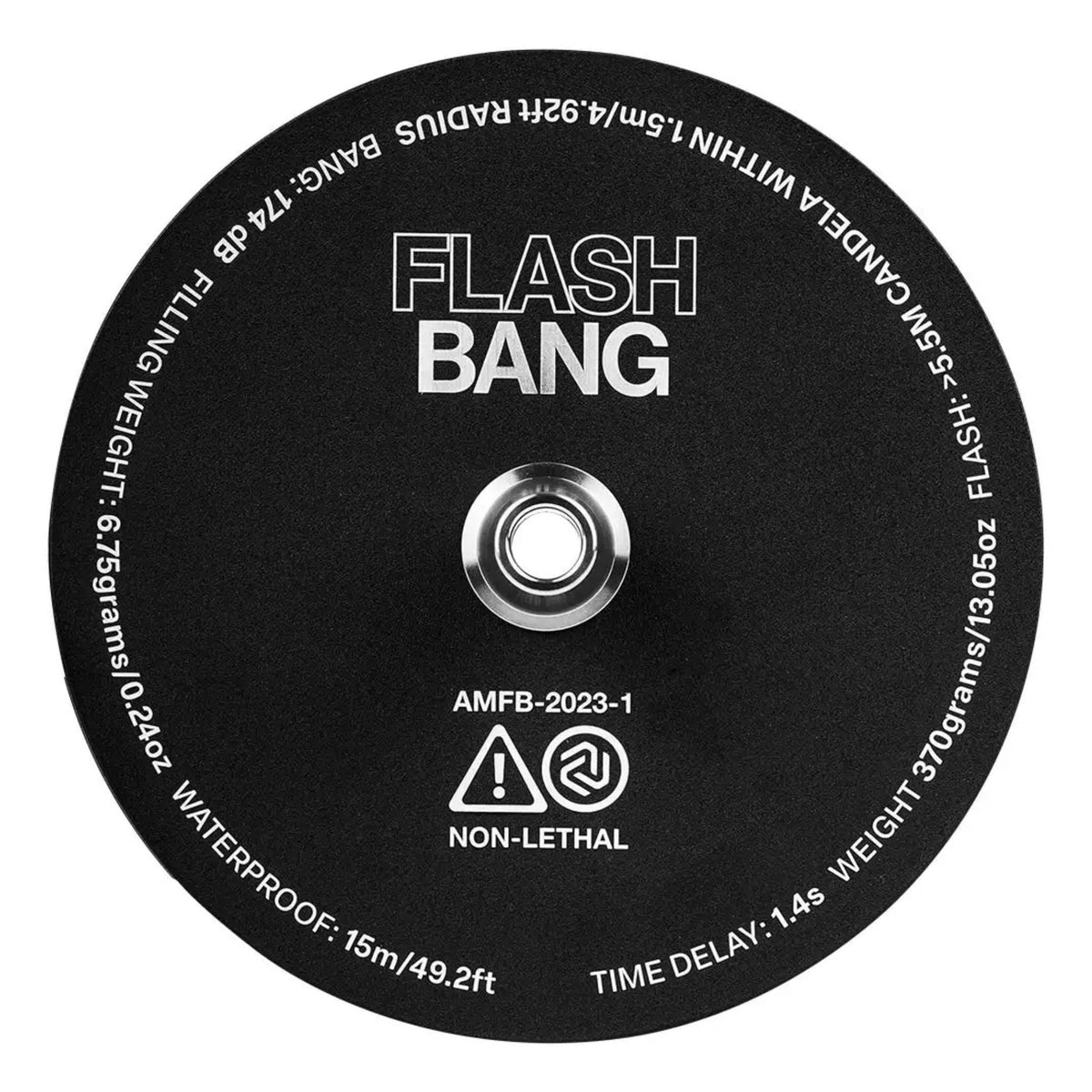 Amotion Flash Bang Grape charcoal plate top — black stainless plate printed with Flash Bang branding and grenade-style specs, image 4 of 5