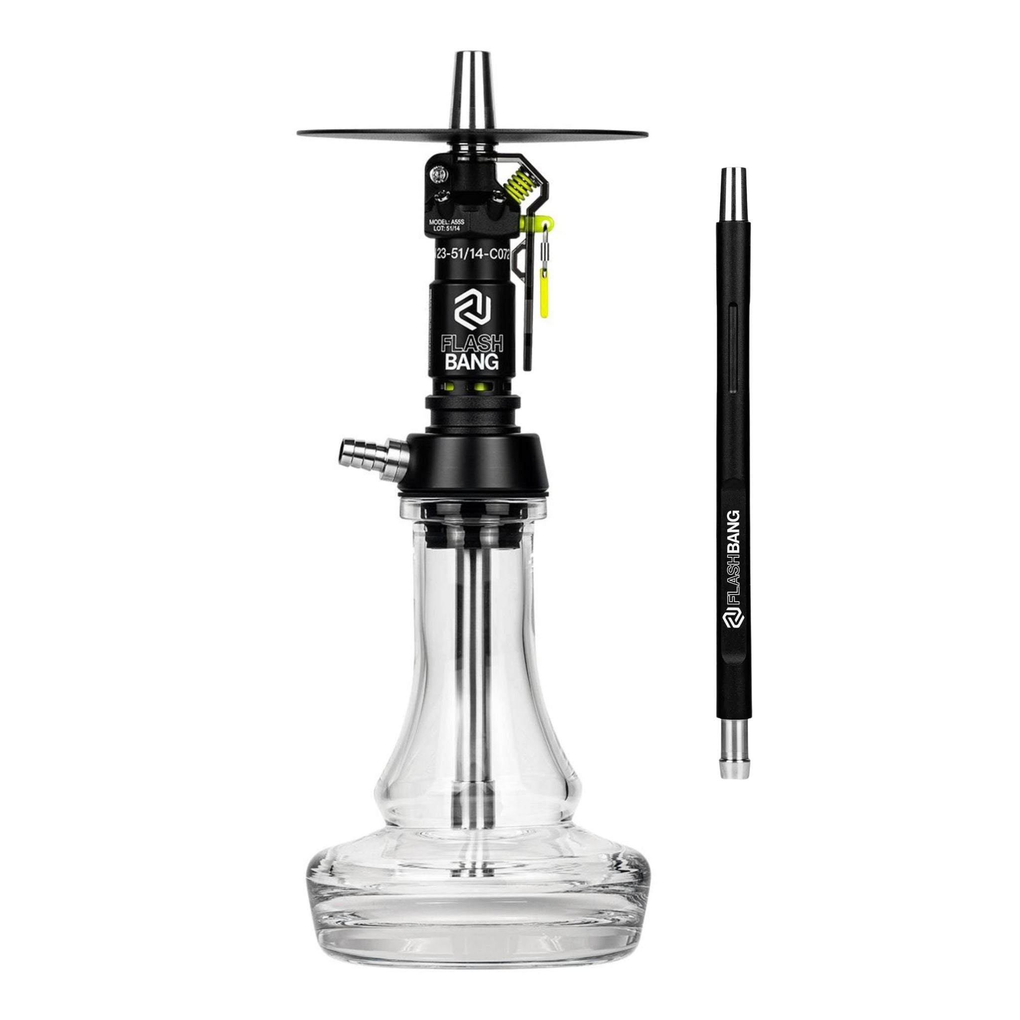 Amotion Flash Bang Slate shisha with included mouthpiece, matte grey sleeve and plug-in glass base, from The Premium Way