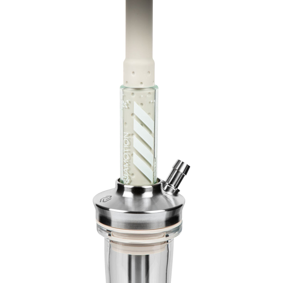Amotion FUTR Stone upper section — stone-grey glass column with diagonal Amotion graphic and stainless hose port, image 5 of 6