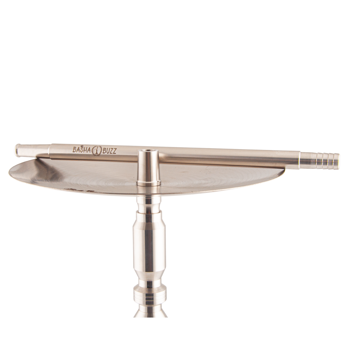 Basha Buzz Quad Sultan hookah 30cm stainless steel mouthpiece resting on tray — The Premium Way, image 3 of 10