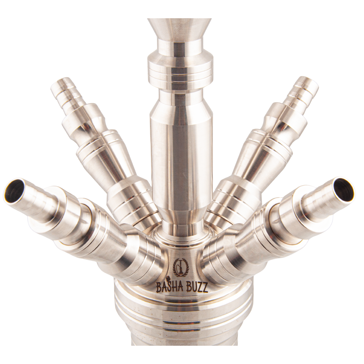 Basha Buzz Quad Sultan hookah four stainless steel hose ports close-up — The Premium Way, image 5 of 10