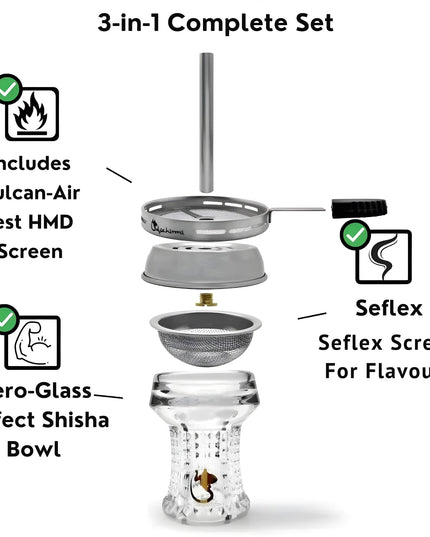 Dschinni Nero Crystal Glass Shisha Head Set with Vulcan Air