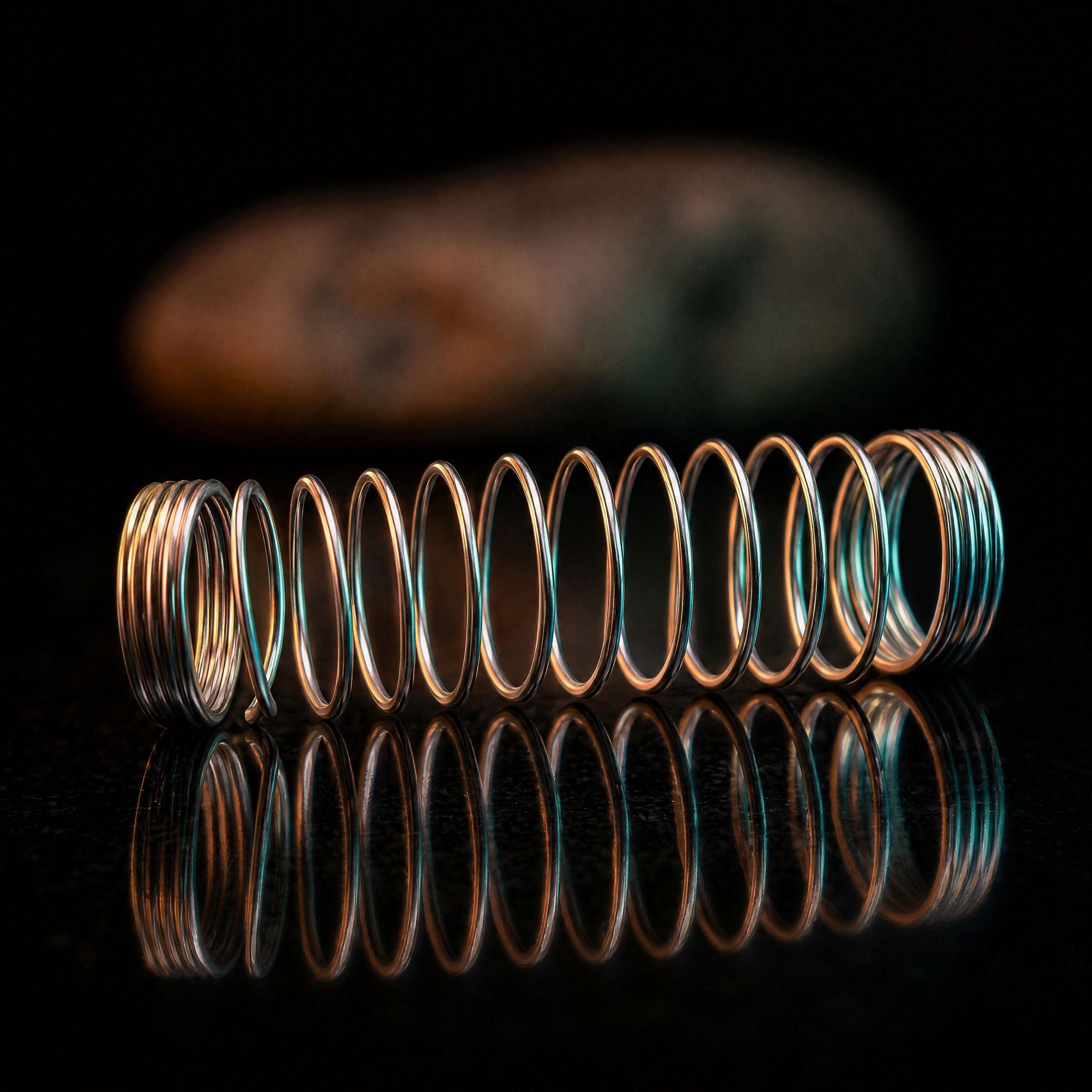 Essentials stainless steel anti-kink spring on polished stone, dual rim lighting, premium accessory