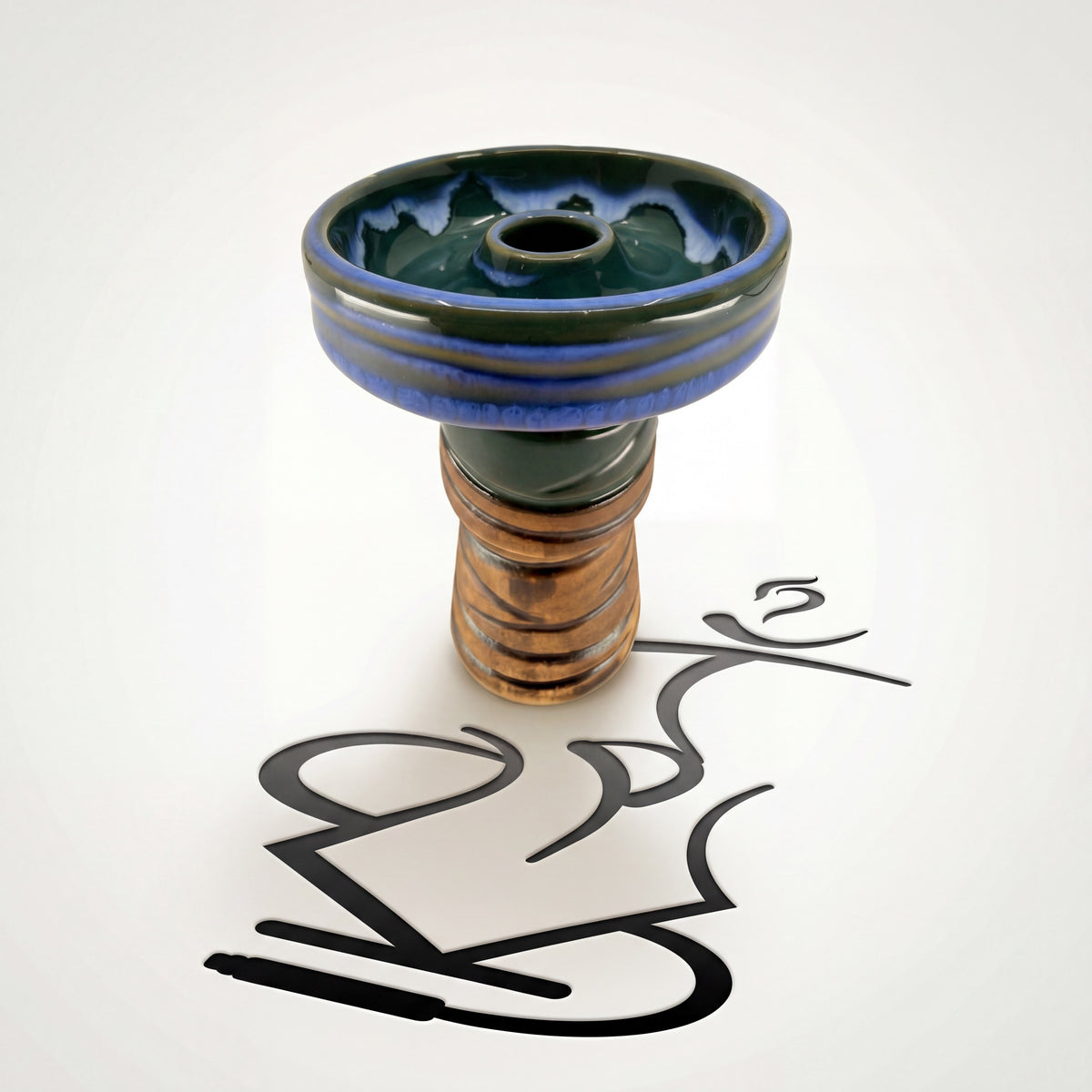 Knight Phunnel Shisha Bowl in Guardian — deep forest green bowl with blue wave drip glaze and ringed stem, image 7 of 7