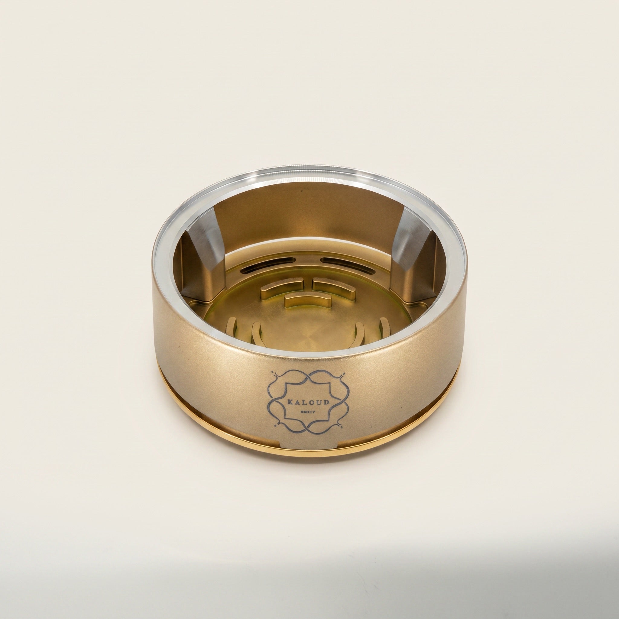Kaloud Lotus I+3 Auris Gold base interior with heat plate visible, lid removed