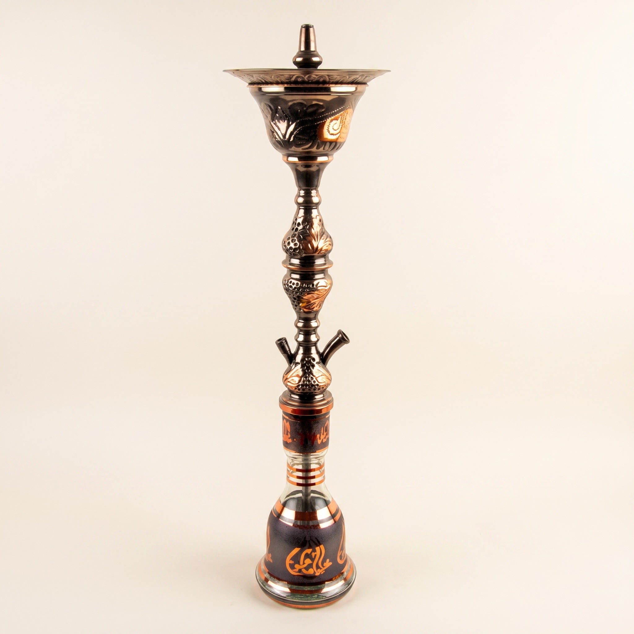 Khalil Mamoon 1566 Oxide Mismatch shisha pipe, 84cm Egyptian stem with dark oxide finish and ornate glass base