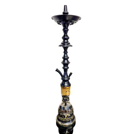 Front view of the Khalil Mamoon Black Shareef 80cm Hookah showcasing its full black finish and traditional Egyptian design.