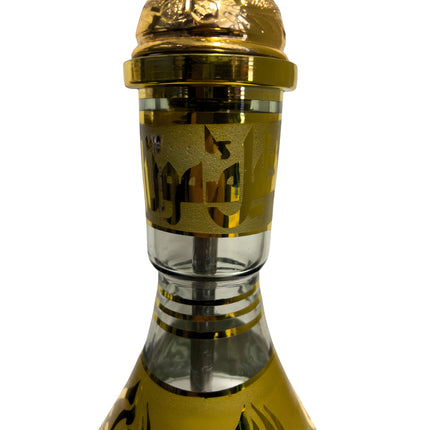 Upper section of the Khalil Mamoon Deluxe Gold Hookah base, showcasing the clear glass and gold embellishments.