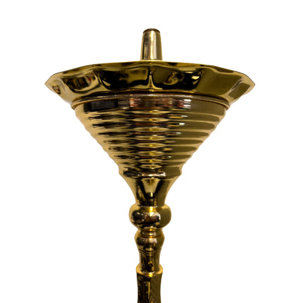 Top view of the Khalil Mamoon Deluxe Gold Hookah's tray, focusing on the gold finish and engraved details.