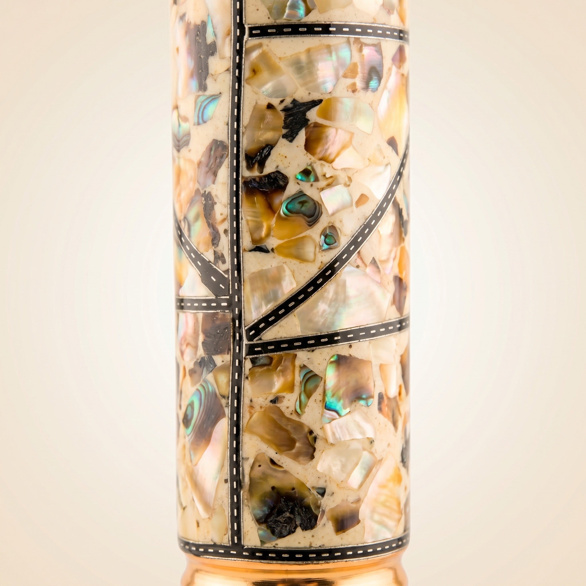 Khalil Mamoon Ice Dana Sadaf mother-of-pearl sadaf inlay detail with fine enamel linework from Cairo-crafted shisha pipe
