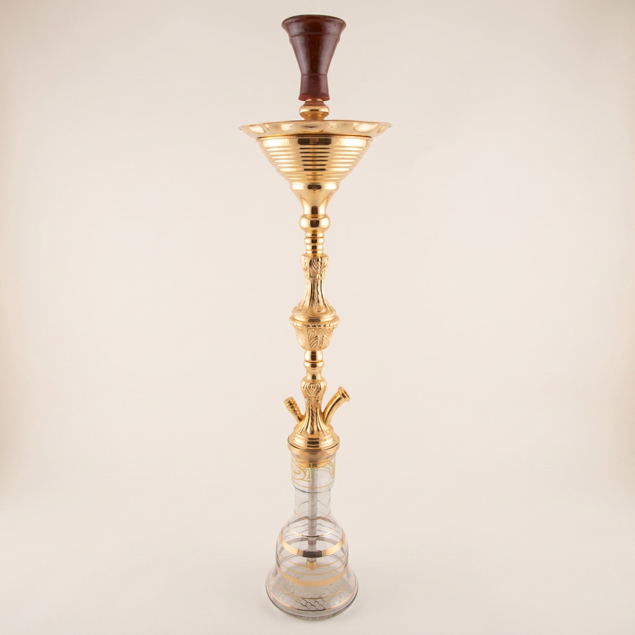 Khalil Mamoon Ice Turkey 2-Level Gold shisha pipe, 80cm hand-forged Egyptian pipe with ribbed beehive ice chamber and ornate gold stem