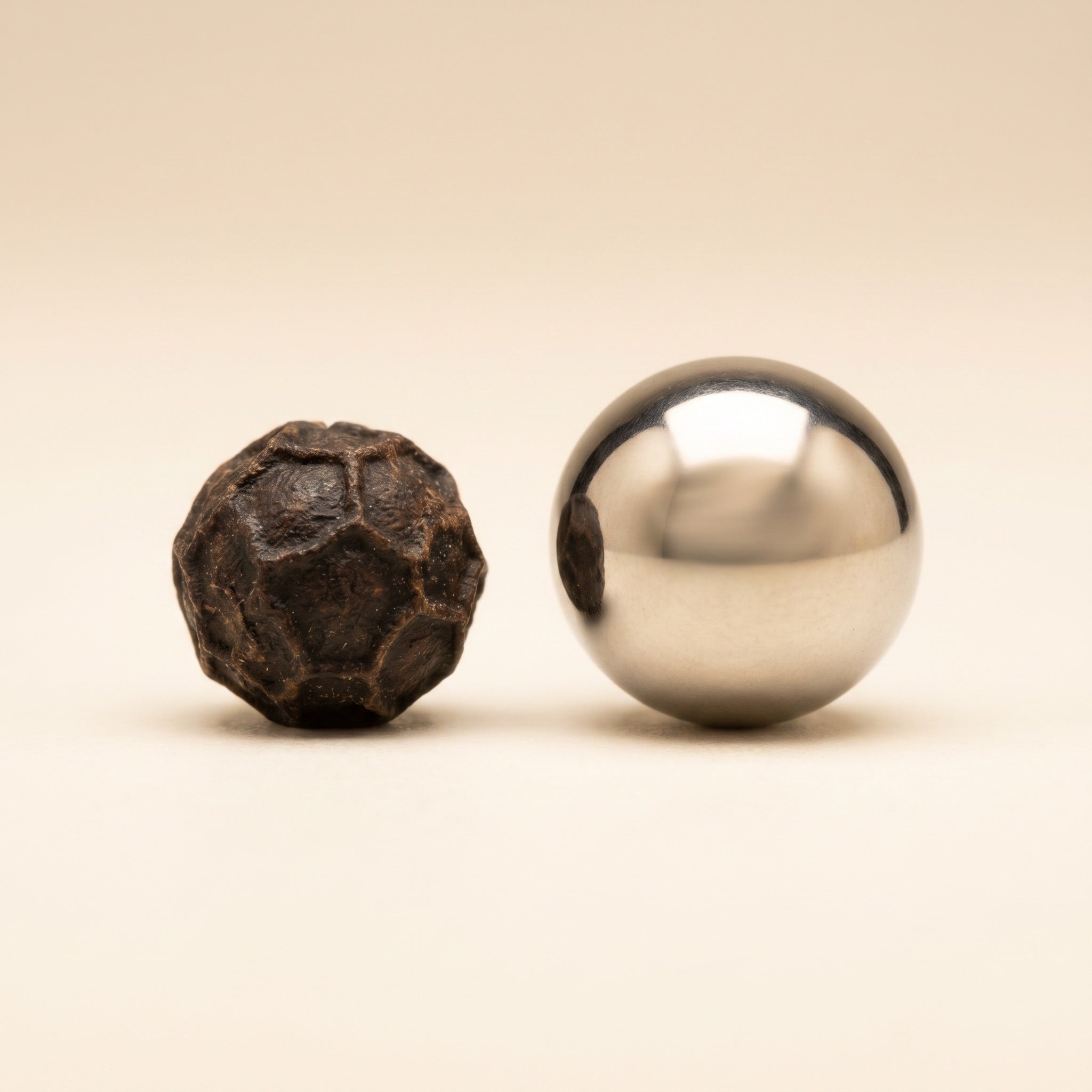 Khalil Mamoon 6mm purge ball bearing shown beside black peppercorn for size reference