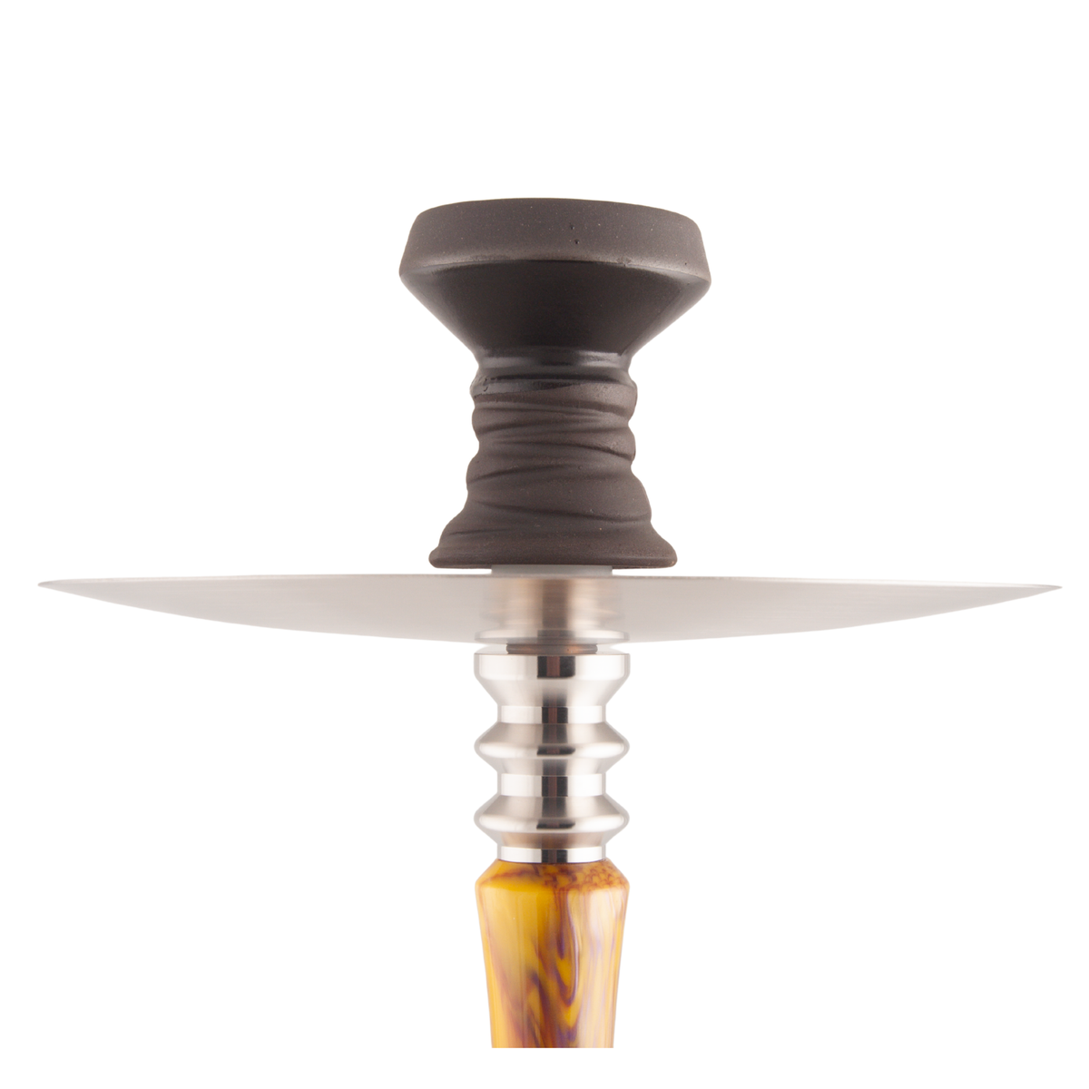 King Buzz Amber Storm hookah clay bowl on stainless tray top view — The Premium Way, image 5 of 15