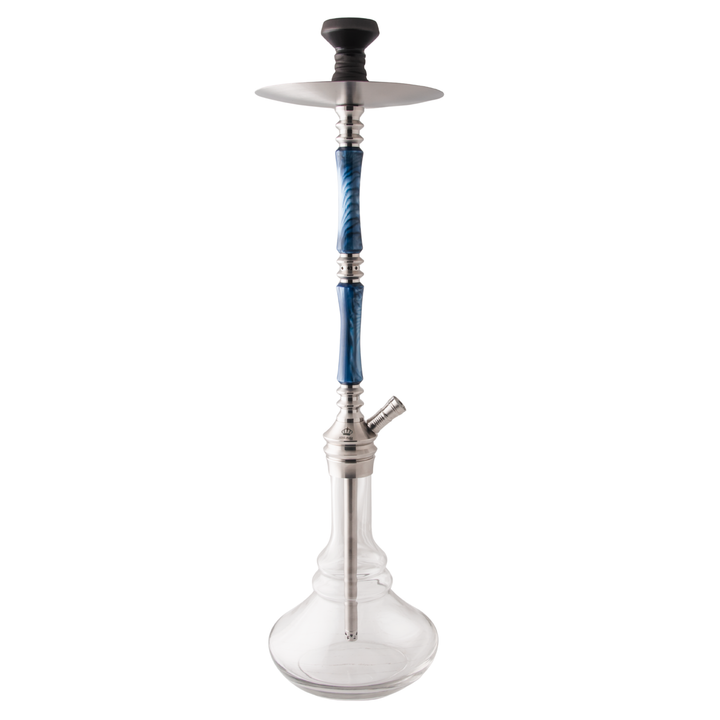 King Buzz Sapphire Tide hookah full front view blue acrylic stem stainless steel — The Premium Way