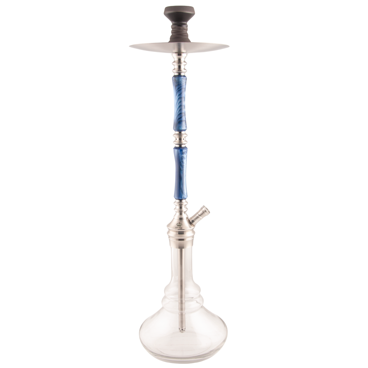 King Buzz Sapphire Tide hookah blue acrylic stem and stainless tray detail — The Premium Way, image 4 of 13