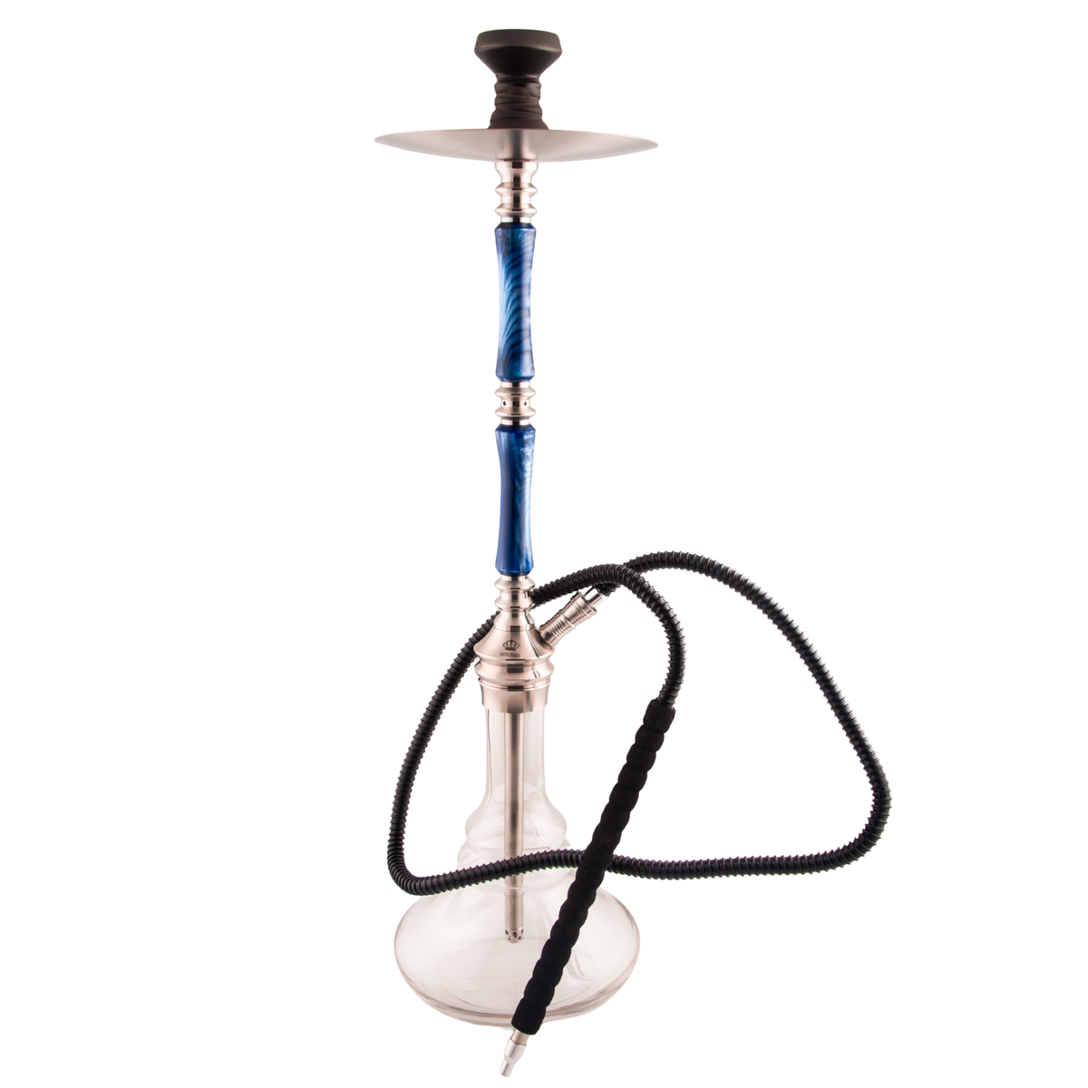 King Buzz Sapphire Tide hookah assembled with black hose and mouthpiece — The Premium Way, image 3 of 13