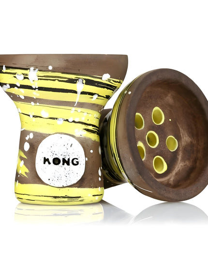Front view of Kong Turkish Boy Yellow Hookah Bowl, showcasing unique yellow pattern and ceramic design.