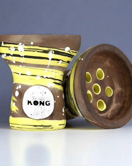 Side view of Kong Turkish Boy Yellow Hookah Bowl, highlighting its vibrant yellow stripes and sturdy ceramic construction.