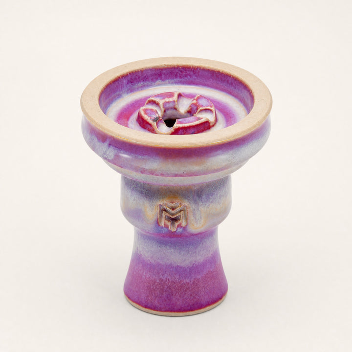 MIT Luxury Ashera Coral phunnel bowl, rose-mauve drip-glaze on stoneware body, three-quarter studio view