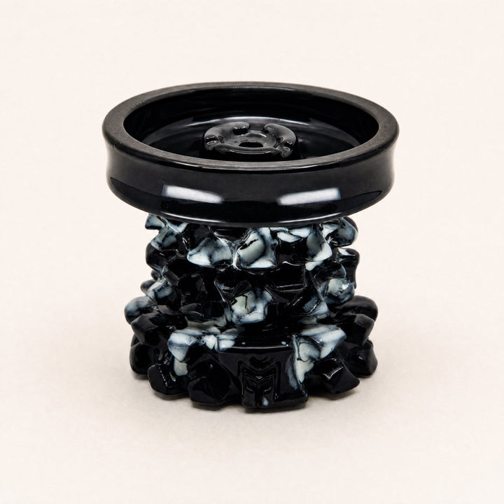 MIT Luxury Mitovation V2 Onyx phunnel bowl, marbled black-and-cream glaze on sculptural column, three-quarter studio view