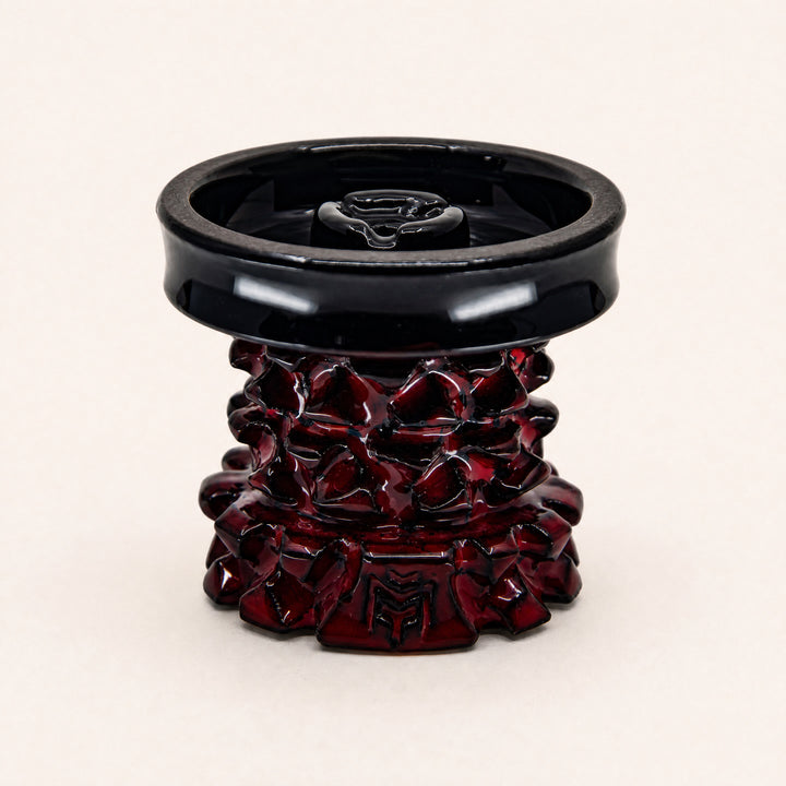 MIT Luxury Mitovation V2 Ruby phunnel bowl, oxblood column with glossy black rim plate, three-quarter studio view