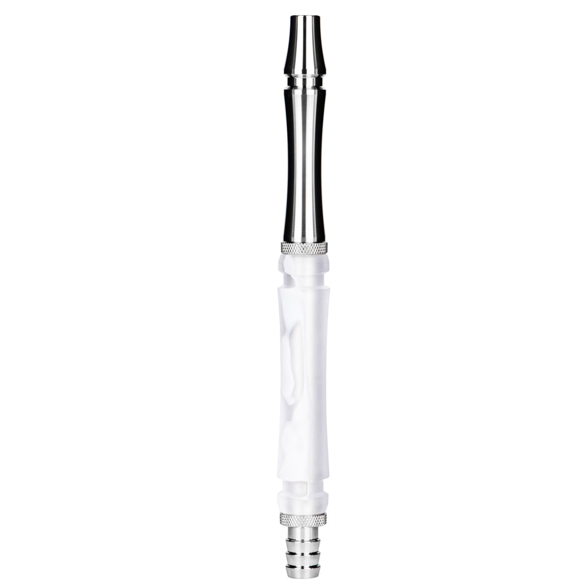 Moze Breeze Two Wavy Frosted two-piece stainless steel mouthpiece with matching frosted white wavy resin sleeve, single-hose shisha component, image 2 of 7