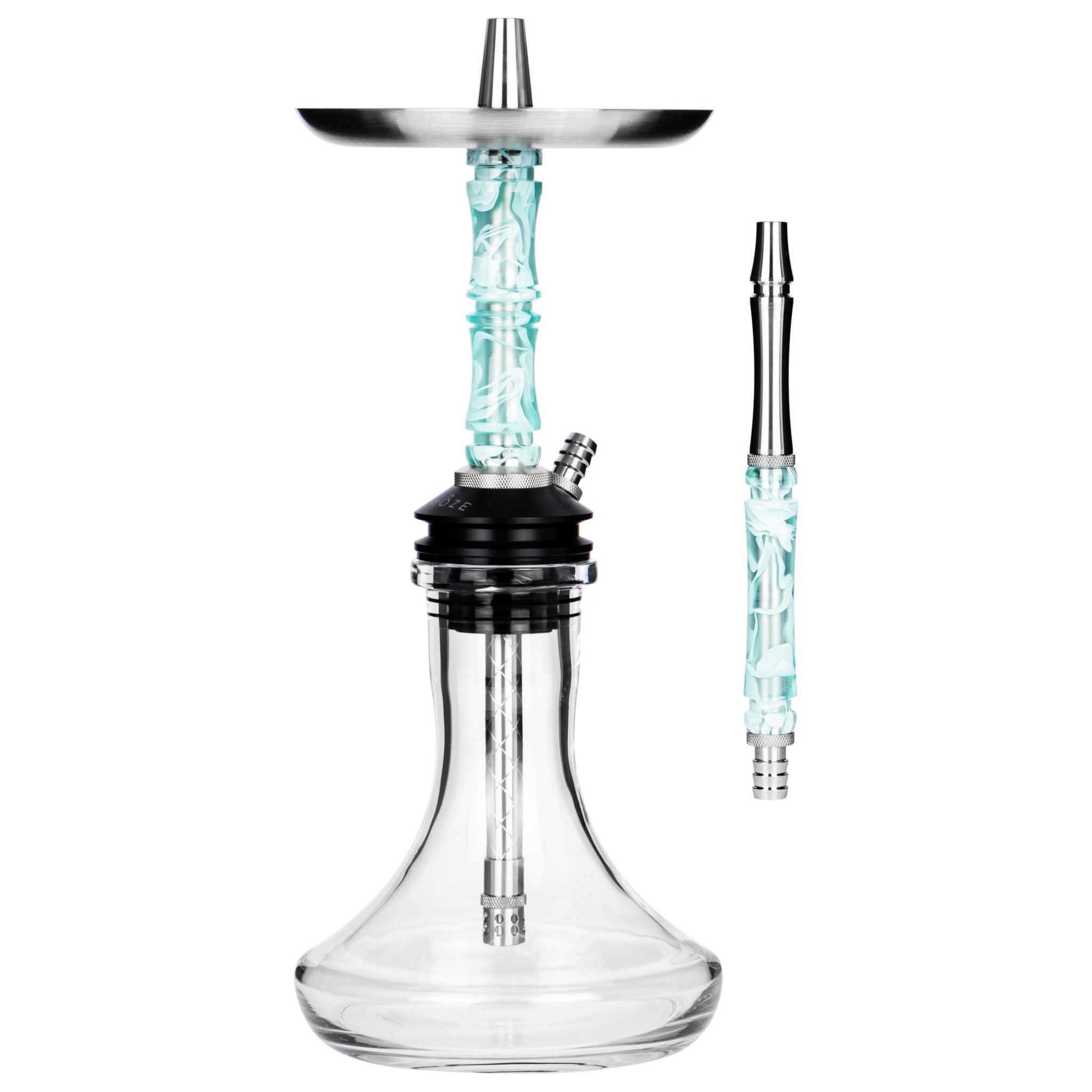Moze Breeze Two Wavy Mint shisha, full body with pale mint resin stem, clear glass base, stainless tray and mouthpiece, from The Premium Way